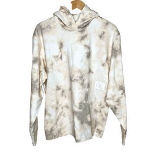 Calvin Klein Tie Dye Hoodie Sweatshirt Tan Womens Small Lounge Hooded Pullover